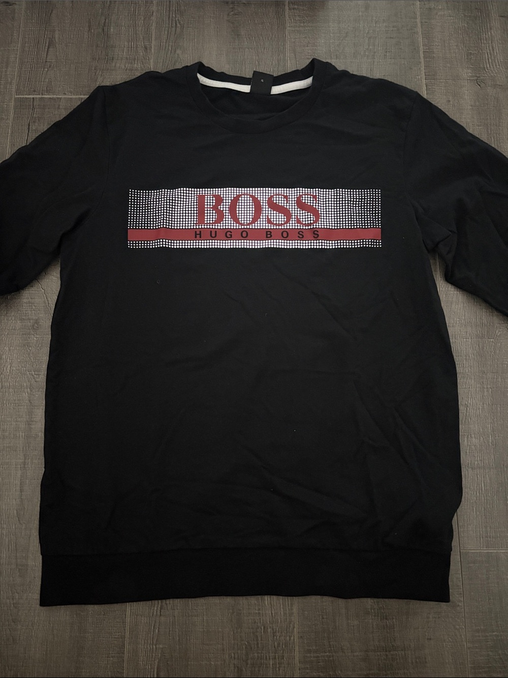 Hugo Boss Black Crewneck Sweatshirt with Red Logo Stripe